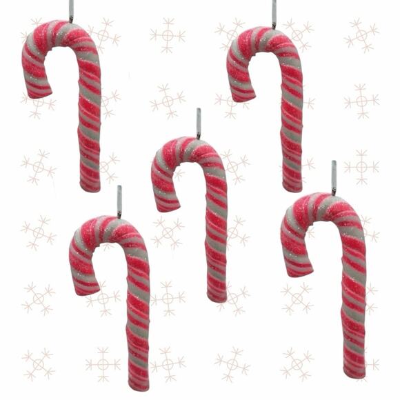 Candy Cane Peppermint Christmas Tree Ornaments Set of 5 Pink & White -New - Picture 2 of 3